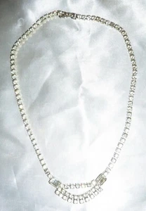VINTAGE - PRONG-SET RHINESTONE CHOKER NECKLACE w/DRAPING CENTER - 15 1/2" - Picture 1 of 3