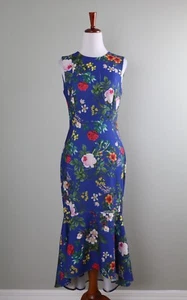 CALVIN KLEIN $129 Crepe Stretch Vibrant Floral Sleeveless Hi Lo Dress Size 2 - Picture 1 of 6