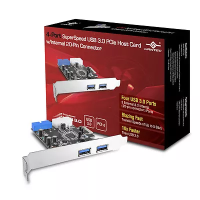 Vantec 4-Port SuperSpeed USB 3.0 PCIe Host Card w/ Internal 20-Pin Connector - Image 1 of 3