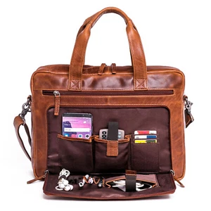 ALMADIH Leder Laptoptasche Aktentasche BRUNO Umhängetasche Schultertasche BraunV - Bild 1 von 8