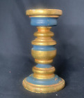 Vtg Florentine Gold Leaf  & Blue Wood Column Neoclassical Candlestick Holder