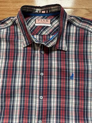Camisa Thomas Rosa Manga Larga Informal Abotonada Hombres Rayas Extra Grande Tejida Foto 1 de 4