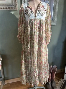 NWT Kyra Midi Ochre Pink Floral Boho Dress sheer cotton voile summer garden - Picture 1 of 12