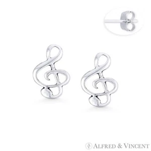 Pendientes de tachuelas con dije de músico G-Clef Music Note en plata esterlina 0,925 oxidada - Imagen 1 de 1
