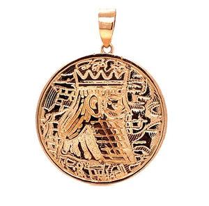 18k Yellow Gold Cyrus The Great Achaemenid King Round Pendant 1st. Human Right - Picture 1 of 7