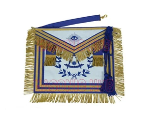 MASONIC PAST MASTER WHITE SATIN APRON WITH SILK THREADS EMBROIDERY - Picture 1 of 1