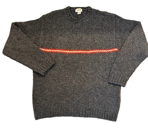 vtg 90s J CREW chunky hand knit chest stripe grey wool sweater LT tag - Picture 1 of 8