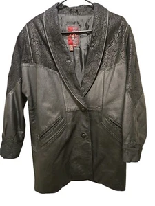 G-III Echtleder Mantel Jacke Medium, schwarzes Paisley Wildleder an den Schultern - Bild 1 von 24