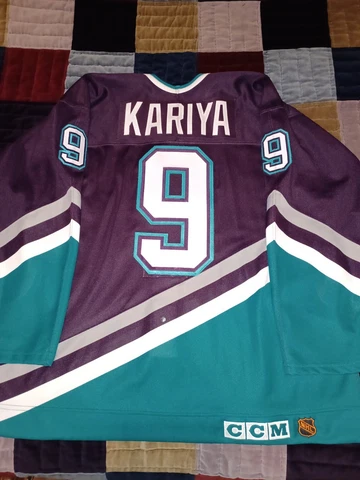 Paul Kariya Mighty Ducks CCM Pro Jersey 52 Fight Strap Ultrafil Cover