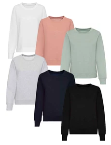 Ladies Womens Long Sleeve Crew Neck Cotton Blend Sweatshirt Jumper - Picture 1 of 9