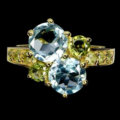 Black Friday 925 Sterling Silver Ring Round Sky Blue Topaz 7mm Peridot Size 8 - Image 1 of 4