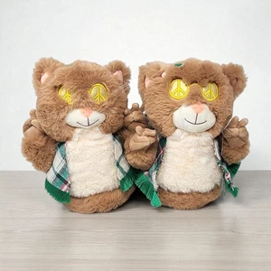American Eagle Hippie Peace Cat Slippers House Shoe Plush Size M/L - Picture 1 of 15