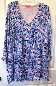 Simply Southern Dress XL Leaf Print Beach Resort Coastal Gauzy - Picture 1 of 10
