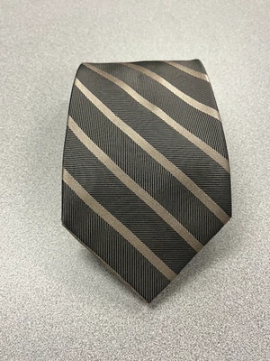 Men's Polyester Necktie Brown J. Ferrar Diagonal Stripe Classic Businesswear - Image 1 of 4