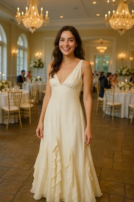 Lulus Women’s Size XL Deluca Ivory Taffeta Maxi Dress V-Neck Formal Gown - Image 1 of 4