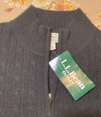 XL mans LL BEAN 1/4 ZIP SWEATER | 100% CASHMERE - BLK | CABLE KNIT | Retail $169 - Image 1 of 4