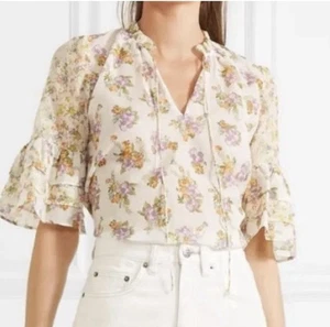 Alice + Olivia Julius Floral Silk Blend Blouse Large - Picture 1 of 10