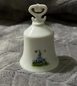 Vintage Mini Bell Hand-Painted VG Condition Blue Flowers Design Signed - Picture 1 of 7