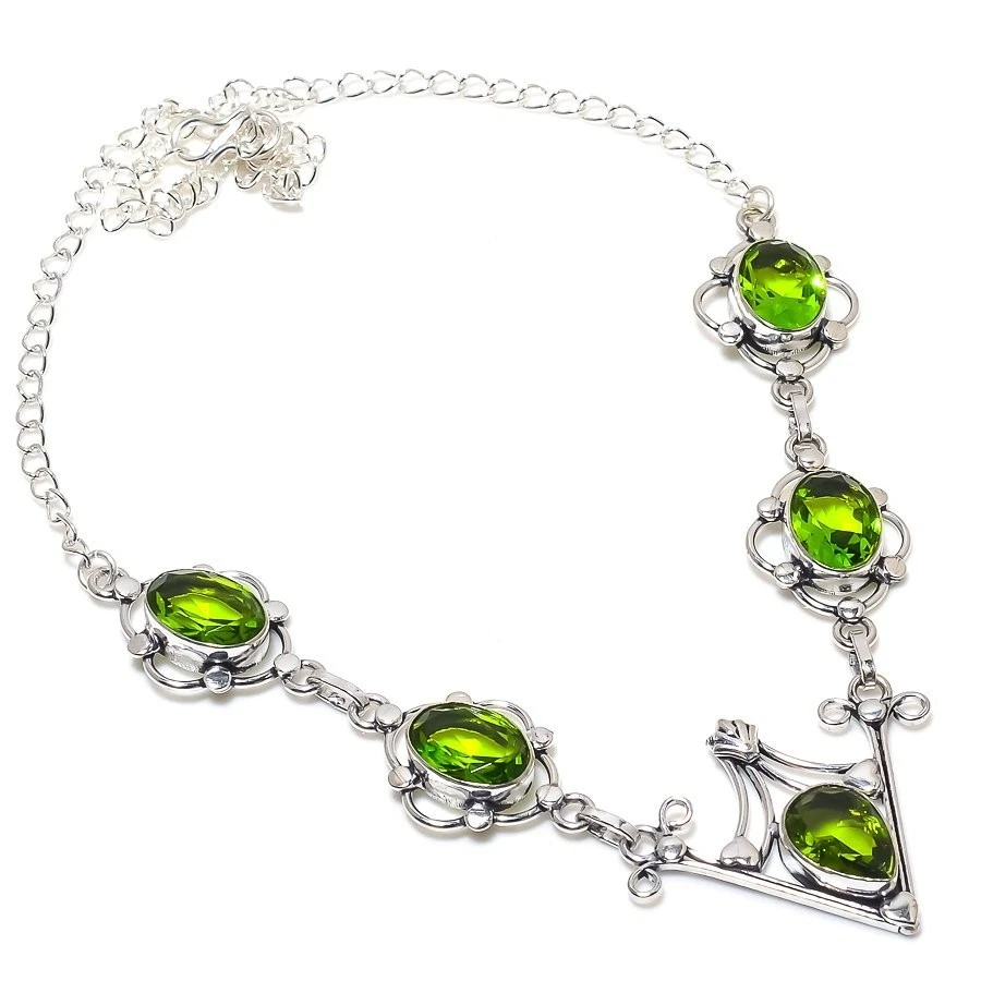 Green Peridot Gemstone Handmade 925 Sterling Silver Jewelry Necklace Size 18" - Image 1 of 1