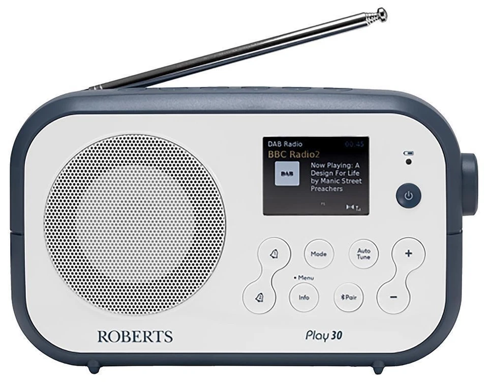 Play 30 Portable DAB / DAB+ / FM Radio with Bluetooth, White / Blue - PLAY30BW - Image 1 of 4