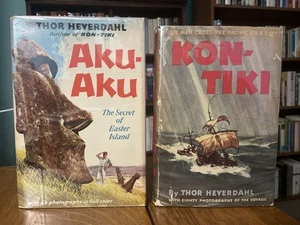 Thor Heyerdahl: Kon-Tiki (20th Pr 1960) & Aku Aku (5th Pr 1958)HCDJ Rand McNally - Picture 1 of 22