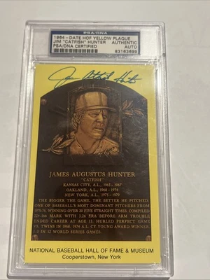 1964-Date Jim Catfish Hunter Baseball Yellow HOF Plaque PSA Authentic Autograph - Image 1 of 4