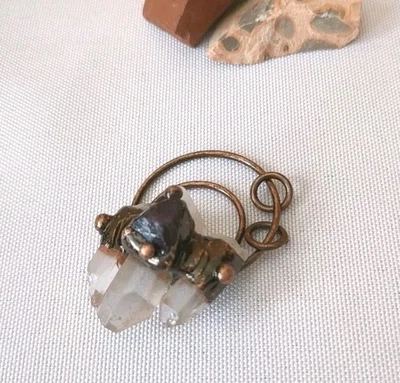 Amuleto Generador de Curación Colgante Punta Cristal Cuarzo Transparente Color Bronce Boho Foto 1 de 4