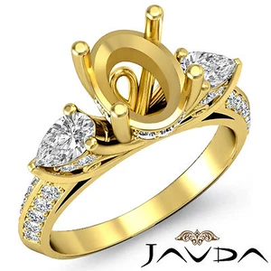 3 Stone Pear Oval Diamond Wedding Antique Ring Semi Mount 18k Yellow Gold 1.21Ct - Picture 1 of 6