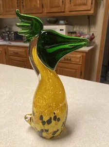 Art Glass Pelican Green & Yellow 10 Inch - Picture 1 of 11