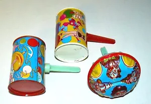 3 VINTAGE NEW YEARS MARKED METAL TOY CO USA TIN NOISEMAKERS VERY GOOD CONDITION - Picture 1 of 9