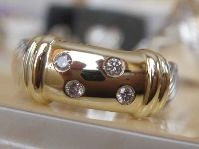 DAVID YURMAN 14K GOLD , STERLING SILVER  METRO FOUR DIAMOND CABLE RING sz-7 - Image 1 of 3