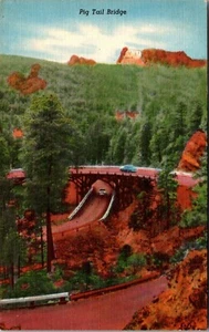 Postal de lino Pig Tail Bridge Black Hills South Dakota - Imagen 1 de 2