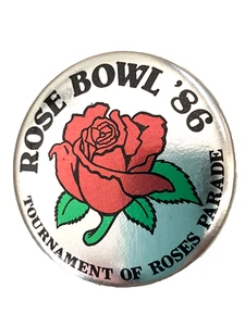 Tournament Of Roses Parade Pinback Button Silver Red Vintage Rose Bowl 1986 - Picture 1 of 4