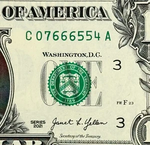 UNC 7-Digit Descending Chunky Ladder (7-4) C-A Block Fancy Serial Number Dollar - Picture 1 of 3