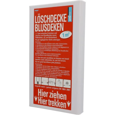 Feuerlöschdecke 1m2 Kunststoffbox Bandschutzdecke UNITEC