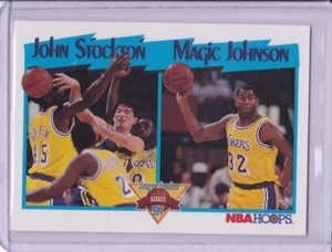 John Stockton Magic Johnson League Leaders 1991-92 NBA Hoops Card 312 - Picture 1 of 2