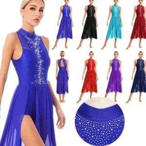 Damen Mädchen Strass lyrisches Tanzkleid Stehkragen Ausschnitt zeitgenössischer Tanz - Bild 1 von 86