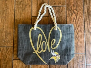 NFL Minnesota Vikings Love Rope Tote Bag Purse by Little Earth Black Woven - Picture 1 of 3