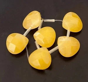 13mm Gamboge Yellow JADE Faceted Flat Briolette teardrop Beads (6pcs) - Picture 1 of 4