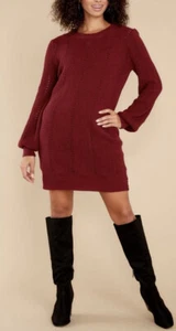 Fable Cable Knit Burgundy Sweater Dress Size Large Knit Lined Soft Cozy - Picture 1 of 17