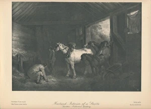 100+yr Old Original 1924 Antique Art Print INTERIOR OF A STABLE By G Morland - Picture 1 of 2