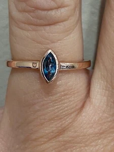 Genuine London Blue Topaz Marquise Shape 925 Silver 14kt Rose Plated Ring Size 7 - Picture 1 of 4