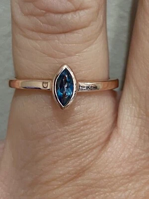 Genuine London Blue Topaz Marquise Shape 925 Silver 14kt Rose Plated Ring Size 7 - Image 1 of 4