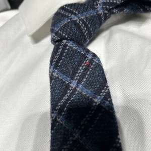 Parisian  Men's Virgin Wool Neck tie Blue  woven Checkered Preppy Academia Sknny - Picture 1 of 7