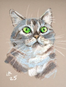 Original Cat Portrait Pastel 12x8 Signed OOAK Wall Art Home Decor Gift - Picture 1 of 7
