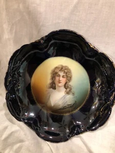 Antike Rosenthal Frau Portrait große Schale Bavaria Kobaltblau - Bild 1 von 2