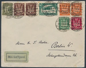 Dt. Reich hochwertige Ziffer + Luftpost MiF Beleg Westerland 1922 Befund (1345) - Bild 1 von 3