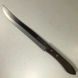 Vintage 8" Blade EKCO Stainless Steel Knife Made in USA Wood Handle - Picture 1 of 10