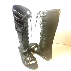 Bar III Black All Man Made Gladiator Sandals Womens Size 7M Zip Lace Up Casual - Picture 1 of 11