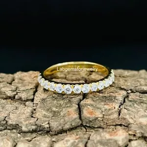 1Ct Round Cut Lab Grown Diamond Half Eternity Wedding Band 14k Yellow Gold - Picture 1 of 5